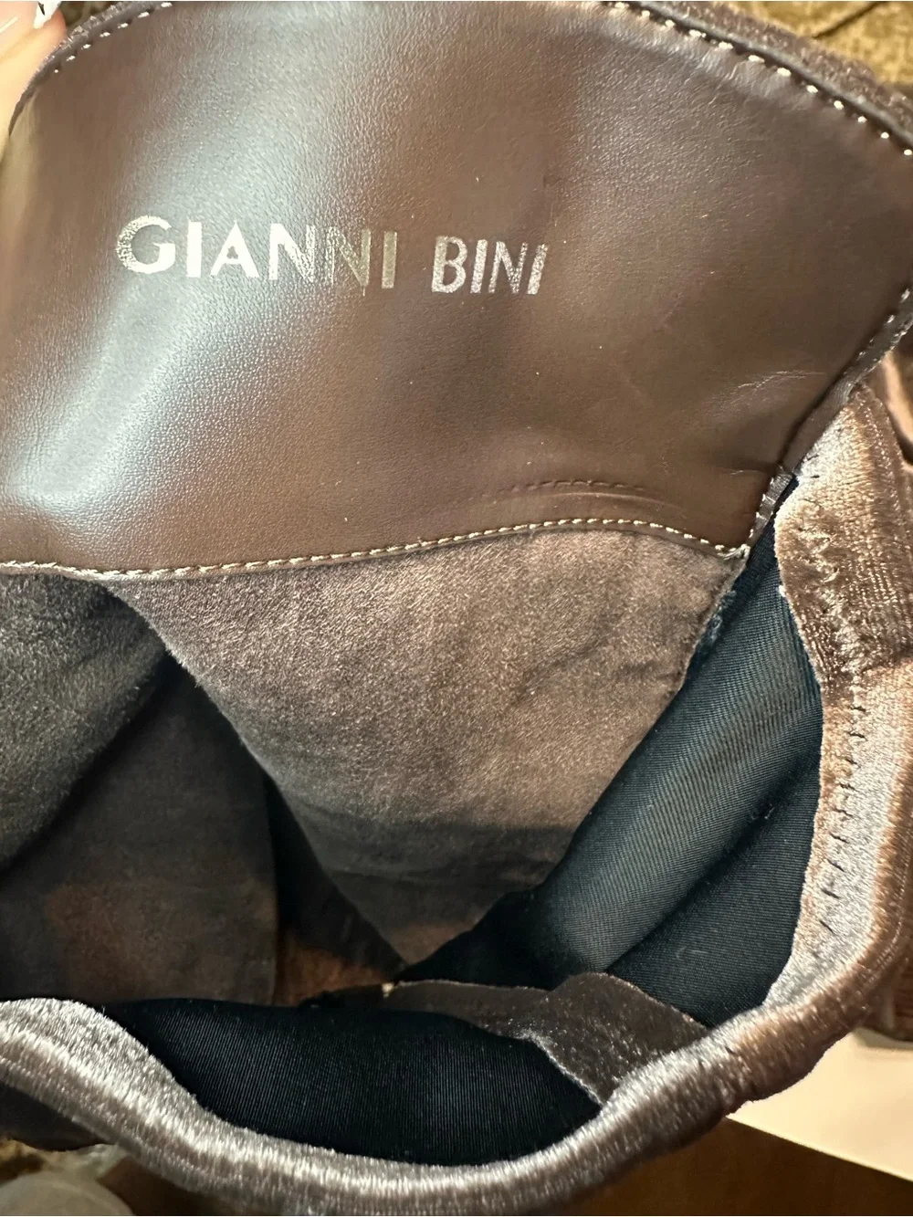 Gianni Bini Women's Tall Velvet Block Heel Boots in Brown